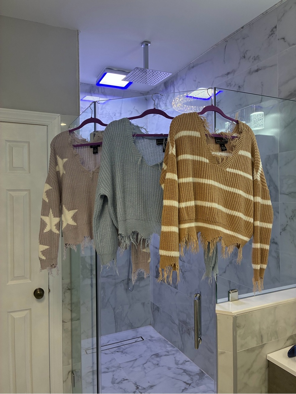 Distressed Striped and Star Knit Sweaters - Women